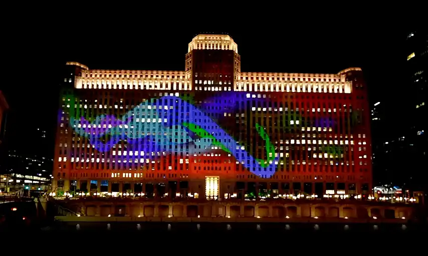 Refusal, projection on THE MART, Chicago, 2026