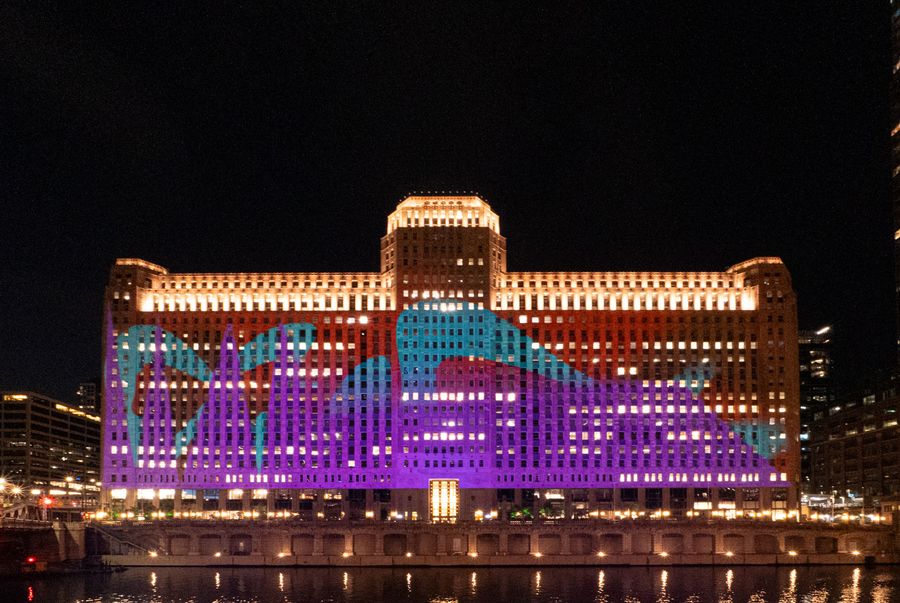 Purple and teal forms of Refusal across THE MART